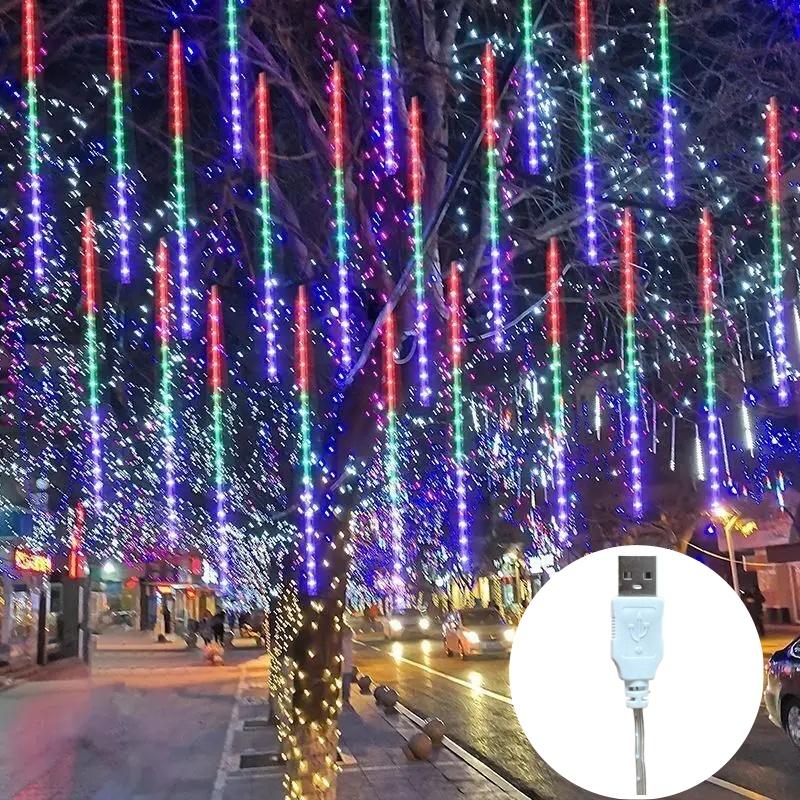 30/50cm USB Powered LED Meteor Shower Light Holiday String Light Waterproof Fairy Garden Decor Outdoor Street Garland Christmas