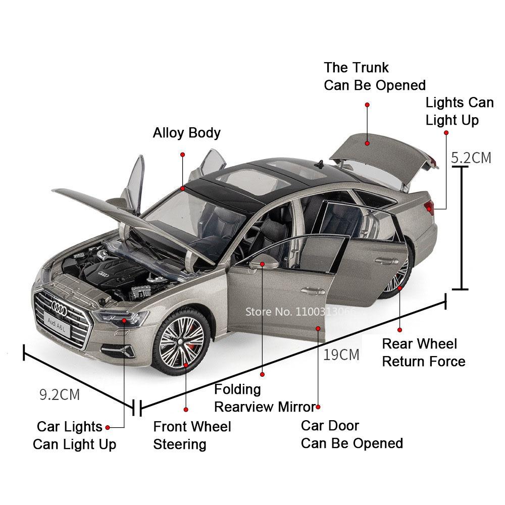 1:24 Scale 5 Series 530Li A6L Toys Cars Models with Light Music Miniature Model Doors Can Opened Vehicles for Child Adult Gifts