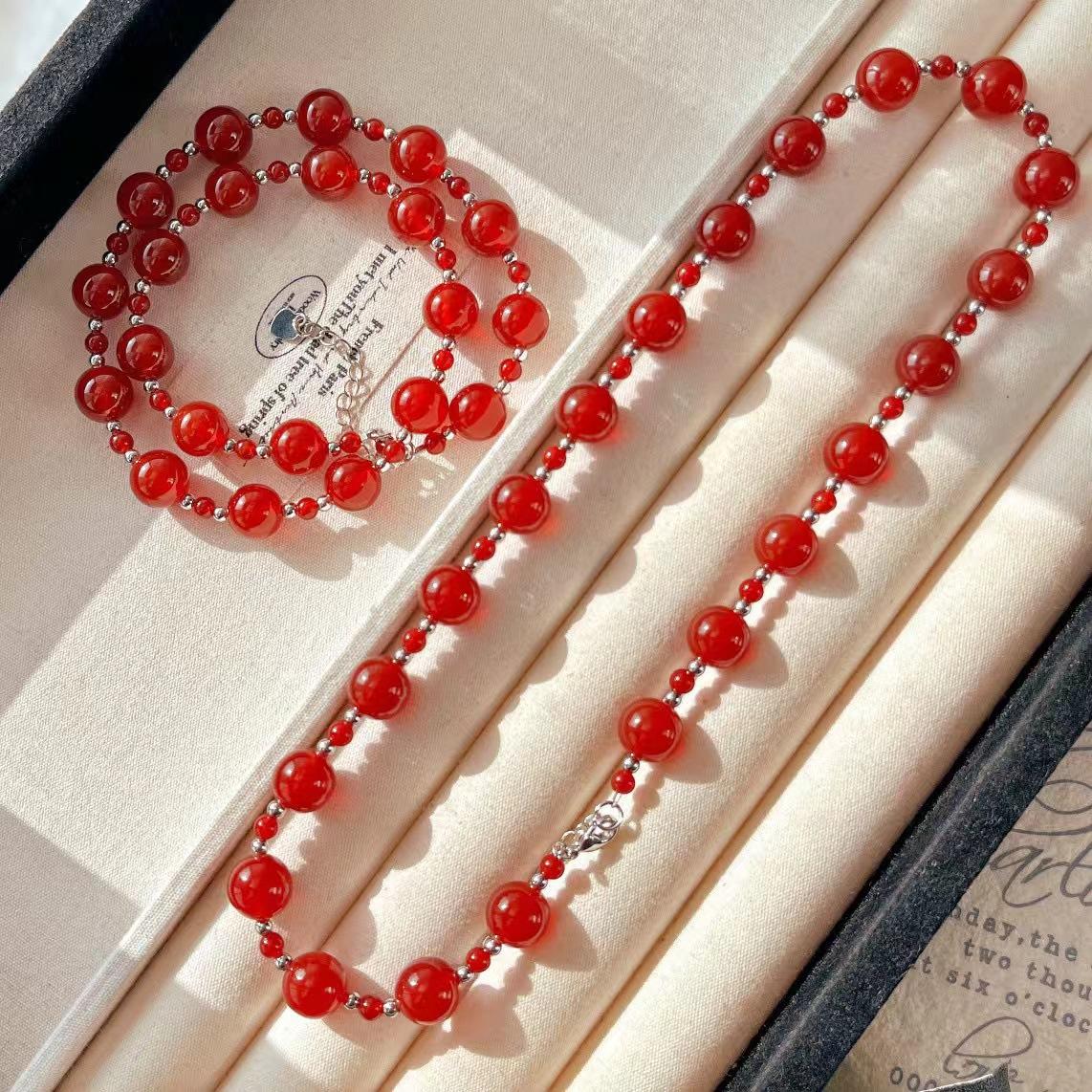 

Vintage New Year S Red High Quality Glass Red Natural Chalcedony Gypsy Collarbone Chain Necklace