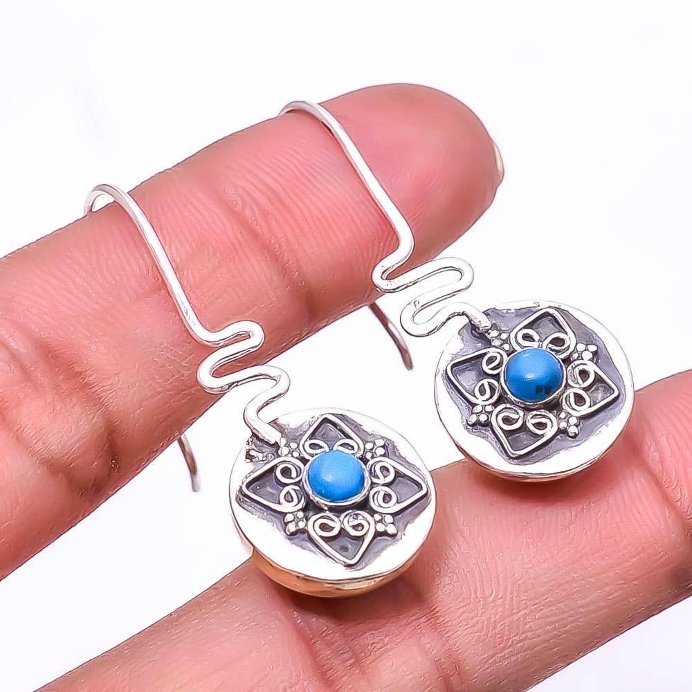 

Двухцветные серьги из стерлингового серебра 925 пробы с бирюзой «Спящая красавица», размер 1,56 дюйма, E47