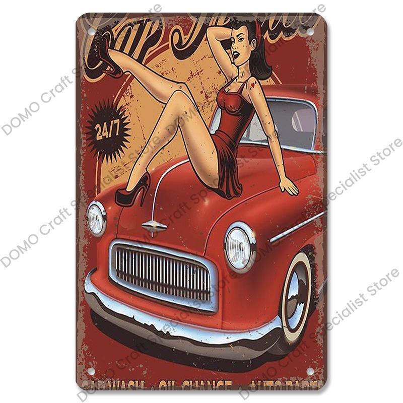 Poster Auto d'Epoca Lattine Metalliche Ragazze Sexy Auto d'Epoca Targhe Metalliche Retrò Decorazione Murale Garage Club Pub Man Cave
