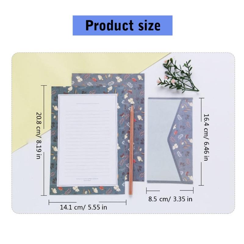 Vintage Blommigt Papper Brevpapper Set, 20 Delar Set (10 linjerade ark, 10 matchande kuvert), Brevstorlek 5,55x8,19 tum