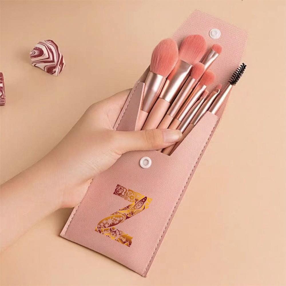 8Pcs Pink Makeup Brushes Set Professional Eyeshadow Brushes With Portable Case For Travel Engrave Image Pattern