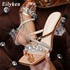 Eilyken CRYSTAL Transparent Strange High Heels Woman Slippers Sandals Square Toe Mules Lady Slides Zapatos Mujer