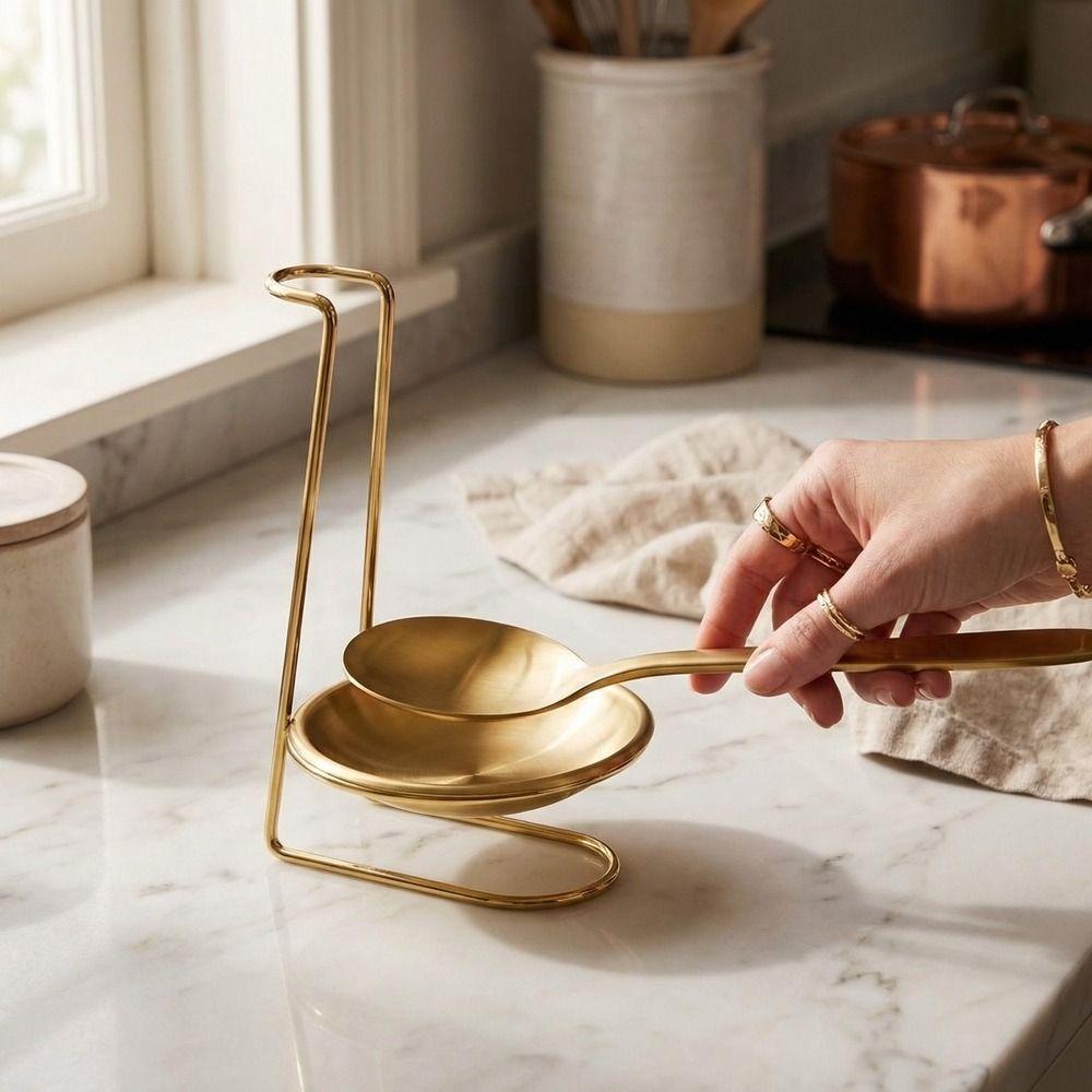 Modern Stainless Steel Vertical Spoon Rest Stable Convenient Scoop Holder with Plate Space Saving Kitchen Storage Tool Kitchen