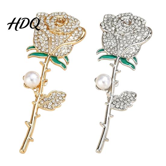Fade Proof Rose Brooch Rhinestone with Pearl Decor Strong Buckle Pin Secure Clasp Alloy Elegant Flower Shape Pin for Coats Shirts Bags Accessories