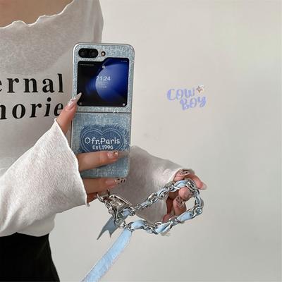 Husă de telefon din piele Cowboy cu curea de încheietură pentru Samsung Galaxy Z Flip 6 5 4 3 Flip6 Flip5 Flip4 Flip3 5G, rezistentă la șocuri