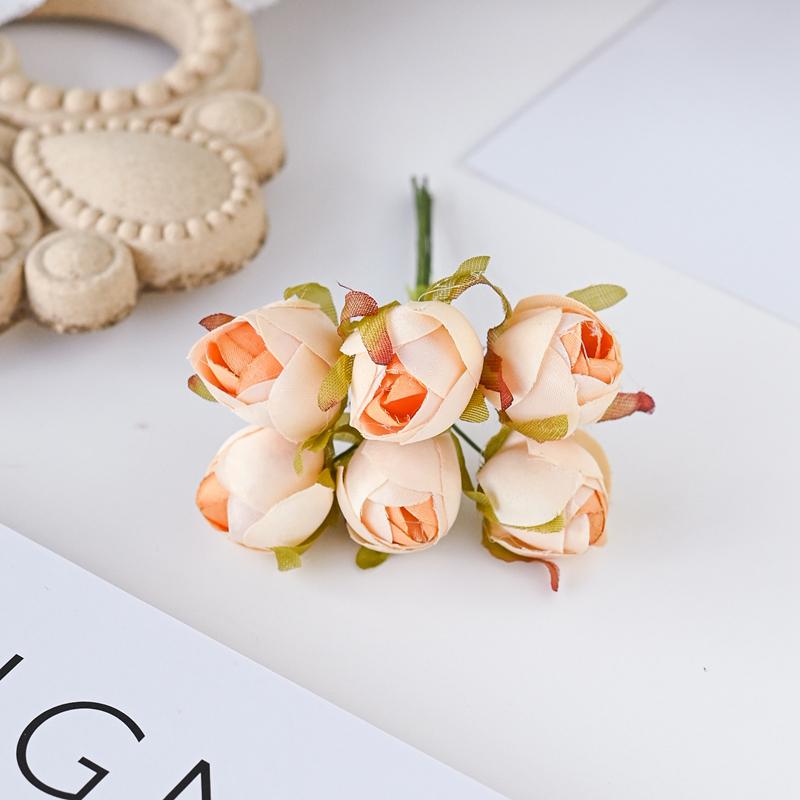 6Pcs Bouquet Multicolor Silk Roses Bouquet Vases for Home Decor Wedding Decorative Flowers Wholesale Christmas Wreath Scrapbook