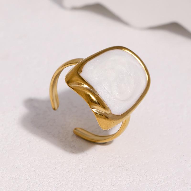 Stainless Steel Geometric Open Ring for Women Men Simple Vintage Enamel Irregular Finger Ring Exquisite Casual Versatile Jewelry