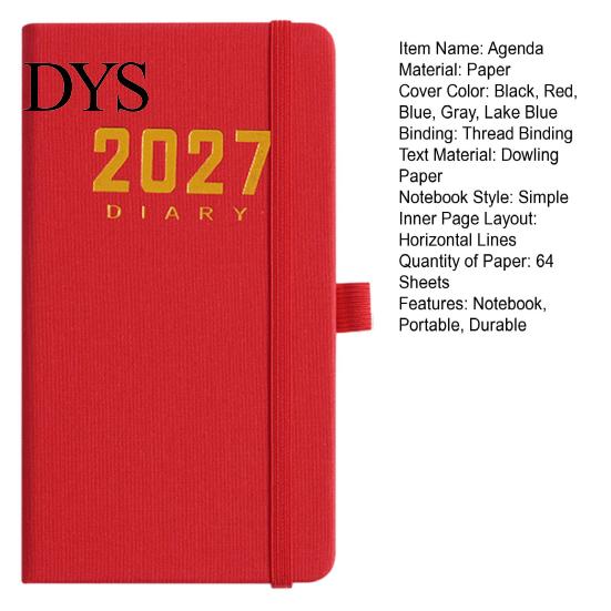 2027 Daily Planner with PU Leather Cover, A6 Pocket Size Compact Organizer Agenda, Portable Notebook Pen Holder for Efficient Time Management