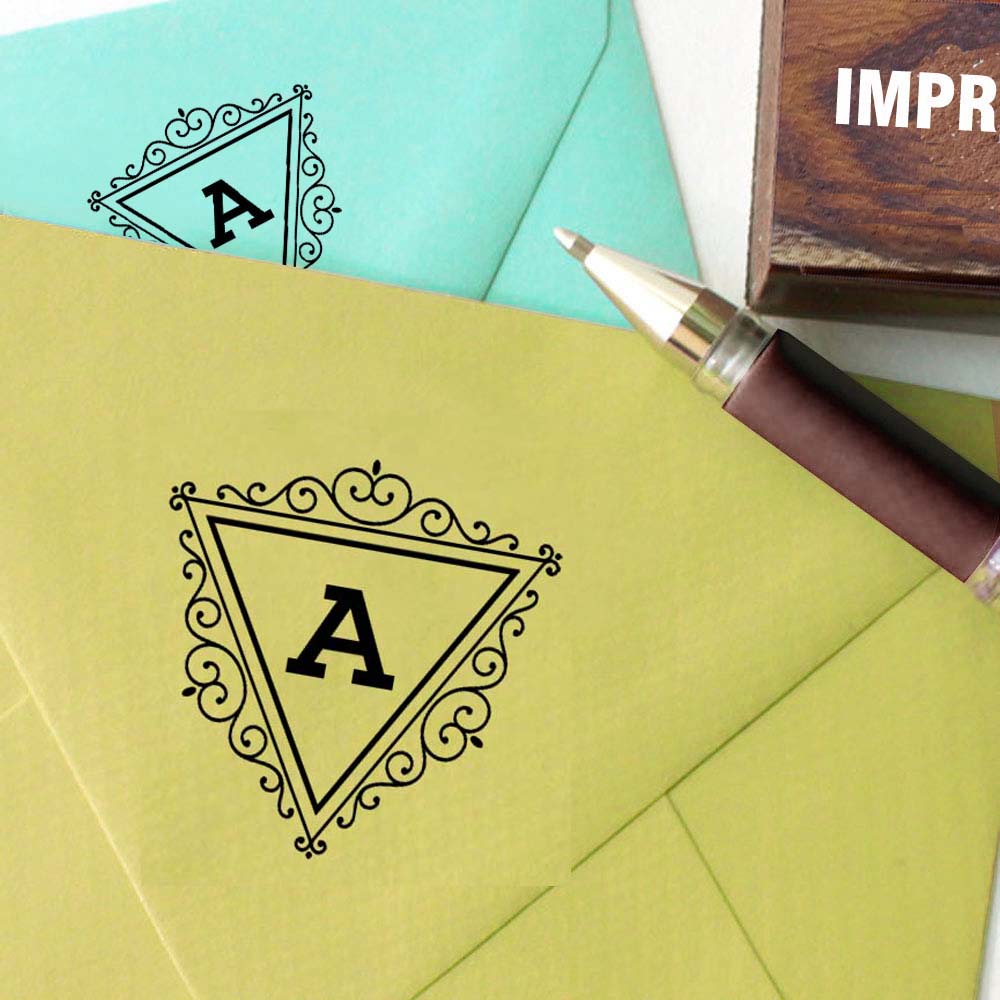 Printtoo Inverted Triangle Swirl Border Letter A Monogram Wood Mounted Rubber Stamp
