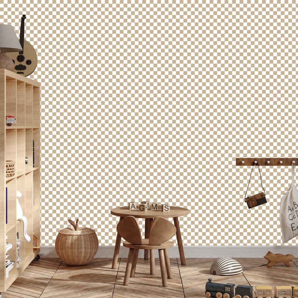 Checkerboard Wallpaper White and Beige for Living Room and Bedroom 50x1000