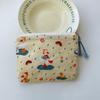 Adorable Blue Cartoon Makeup Bag: Mini Pure Cotton Coin and Earphone Pouch, Lipstick Carrier, Portable Storage.