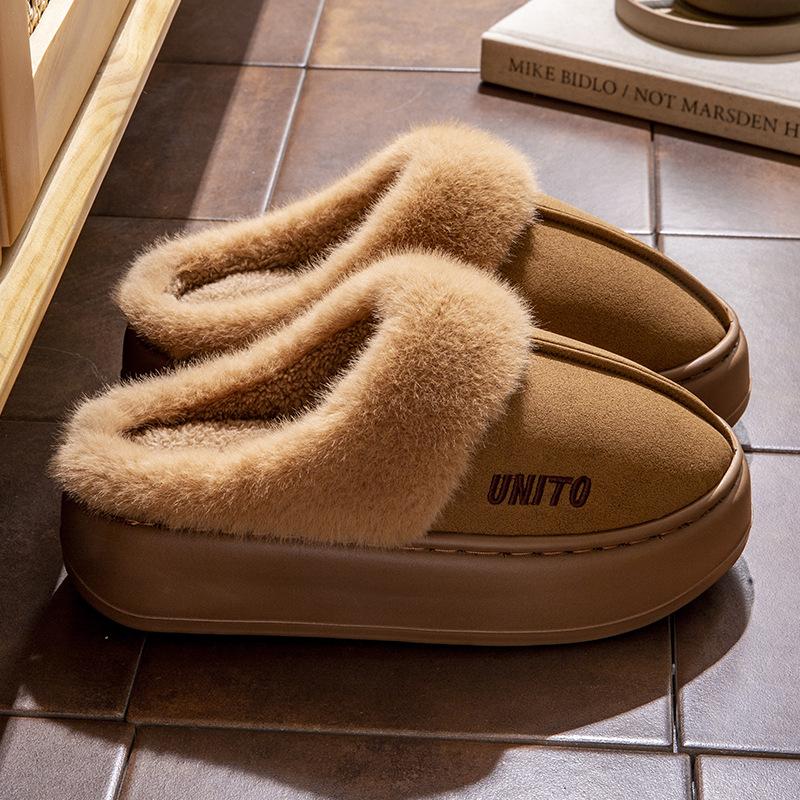 Fashion Shevalues Winter Fluffy Women's Slippers Anti-slip Indoor Slides Thick Bottom Cotton Slides Fluffy Comfy Warm Outdoor Slippers