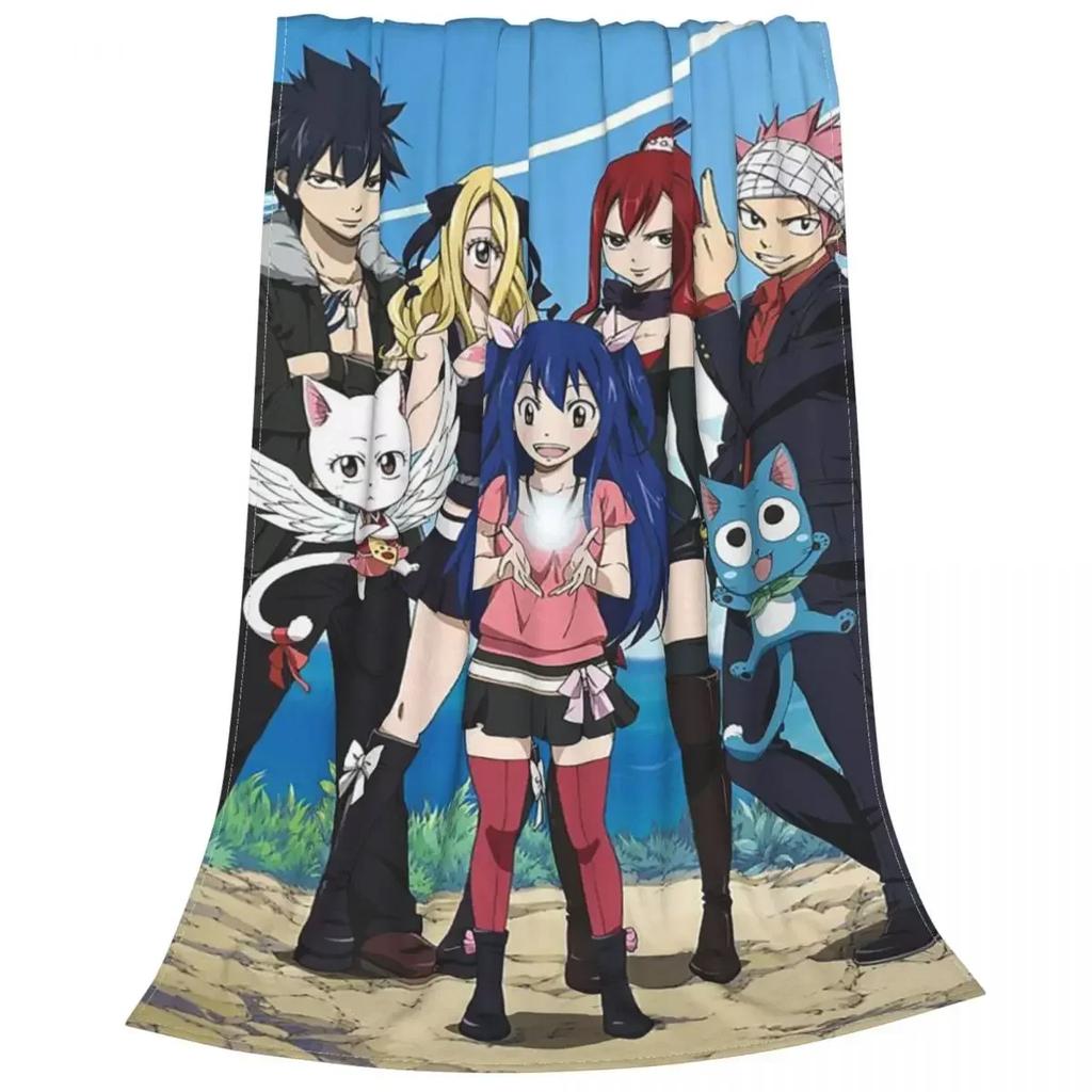 Fairy Tail Anime Blankets Velvet All Season Fashion Plaid Cartoon Kid/Adult Lightweight Throw Blankets for Home Office Rug Piece