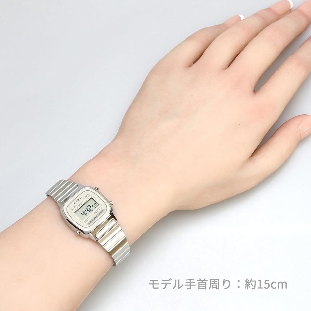 Casio Women's Digital Watch LA670WEA-8A Silver Light Beige Stainless Steel Band