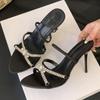 Fashion Luxury Rhinestone Brand Designer Slippers Women Fashion Open Toe Cross Tied Slide Sandals Elegant Pointed Toe High Heel Sandals