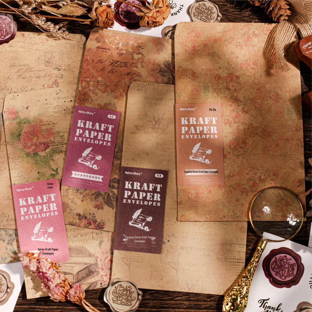 RetroStory Vintage Kraft Paper Envelopes - High-End Decorative Letter Series