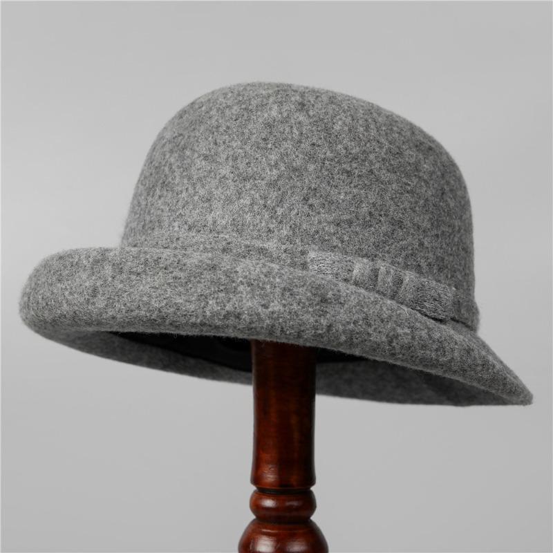 Premium Curled Woolen Hat Women's Retro Bow Bucket Hat Autumn and Winter Gold Wind Hat
