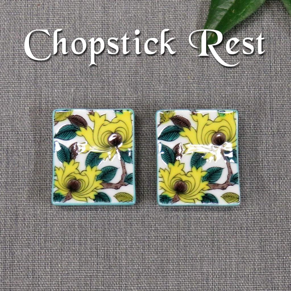 Stylish Kutani Ware Pair Chopstick Rest Peony Made in Japan Set, Design, Ceramic,