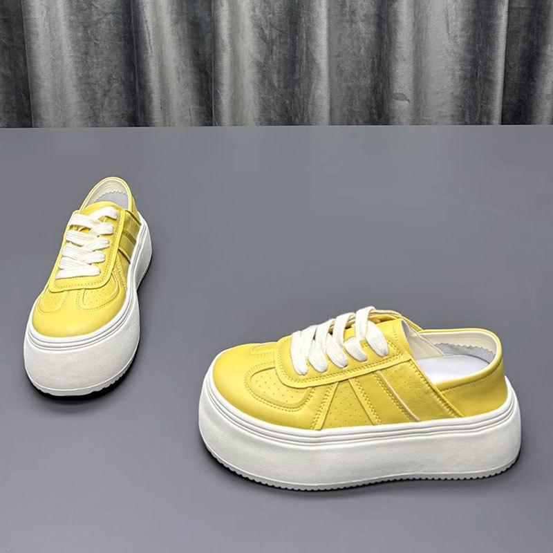 Leather two wear platform white shoes women's shoes spring and summer new versatile breathable muffin shoes lace-up heightening board shoes