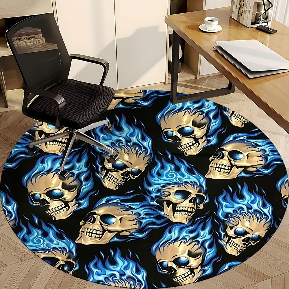 1PC Skulls Flames Office Round Area Rug, Mat Suitable For Office, Under Office Chairs Bedroom Living Room Home Decor, Room Deco