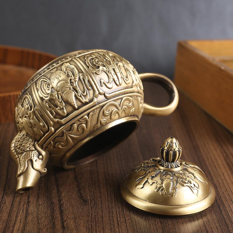 Brass Fish Mouth Teapot Office Living Room Tea Table Tea Set Pure Copper Ornament Creative Metal Handicrafts Copper Products