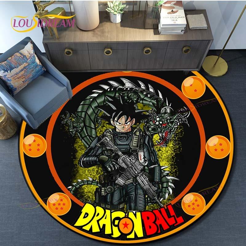Dragon Ball Goku Pattern Round Carpet for Living Room Rugs Bedroom Mat Kitchen Carpet Doormat Non-Slip Children Flannel Carpet