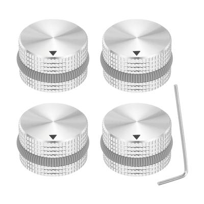 Uxcell Aluminum Potentiometer Set of Volume Control X Screw for with Rubber Rings and Silver Knobs, 4, 1/4" (6mm) Knobs, 15.5mm 25mm, Type,