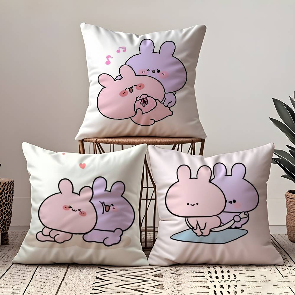 A-Asamimichan Cute Bunny Pillow Case Comfort Sofa Bed Silky Elegant Invisible Zipper Custom Decorative Cushion Cover