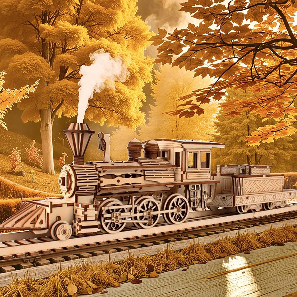 3D Wooden Puzzle, Wooden Model Kit, Craft Kit, Steam Locomotive Puzzle, DIY Educational Toy, Gift for Boys, Girls, and Adults, Birthday, Christmas