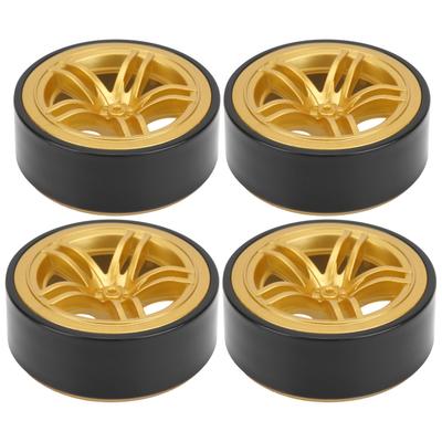 4pcs RC 6 Spoke Plastic Wheel Rims with Rubber Tires for 1 10 RC Drift Car OnRoad Drifting Car(Gold )
