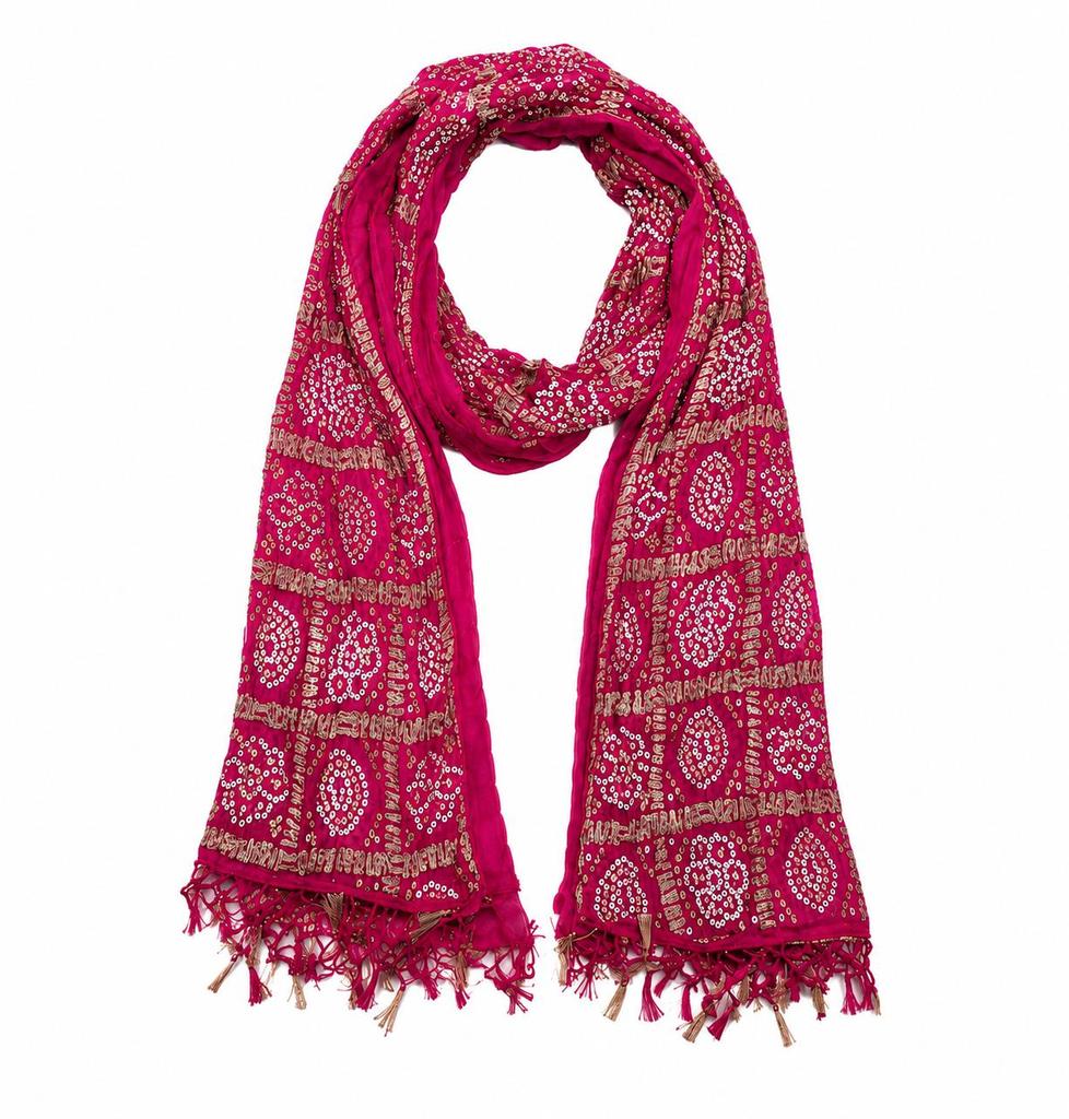 TreegoArt Fashion Women's Rajasthani Printed Traditional Silk Bandhej Dupatta Chunni Scarf