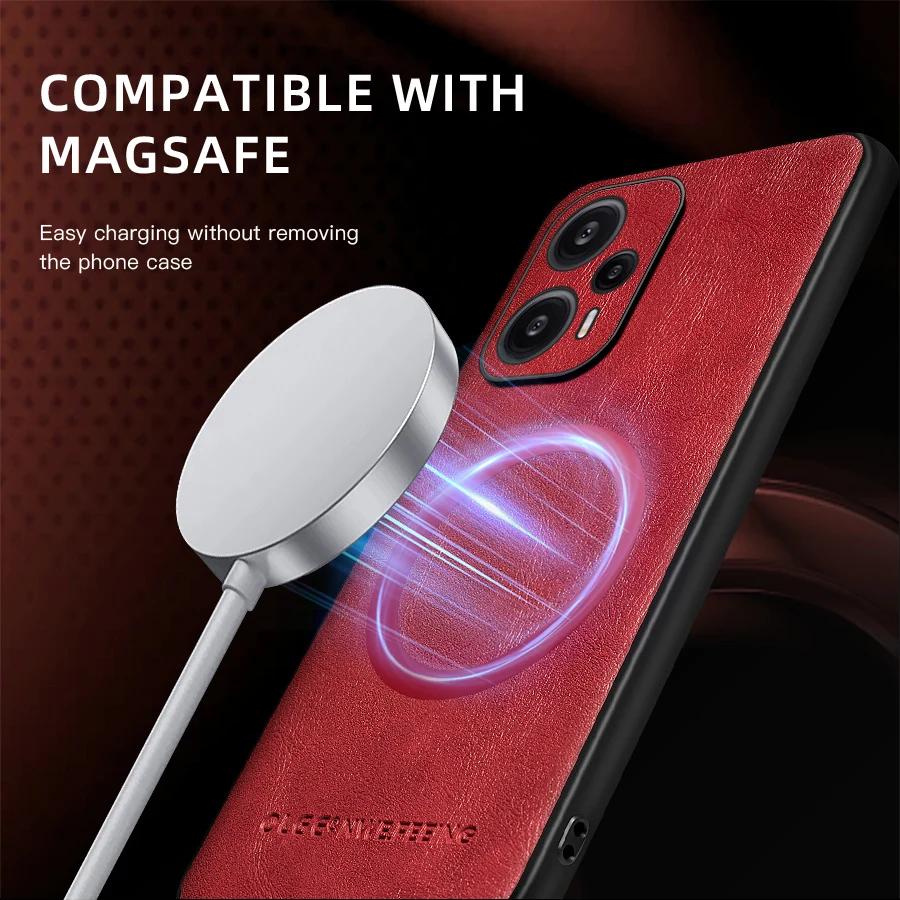 For POCO F5 F5 Pro PU Leather Magnetic Ring Soft Edge Anti-Drop Anti-Fingerprint Phone Case