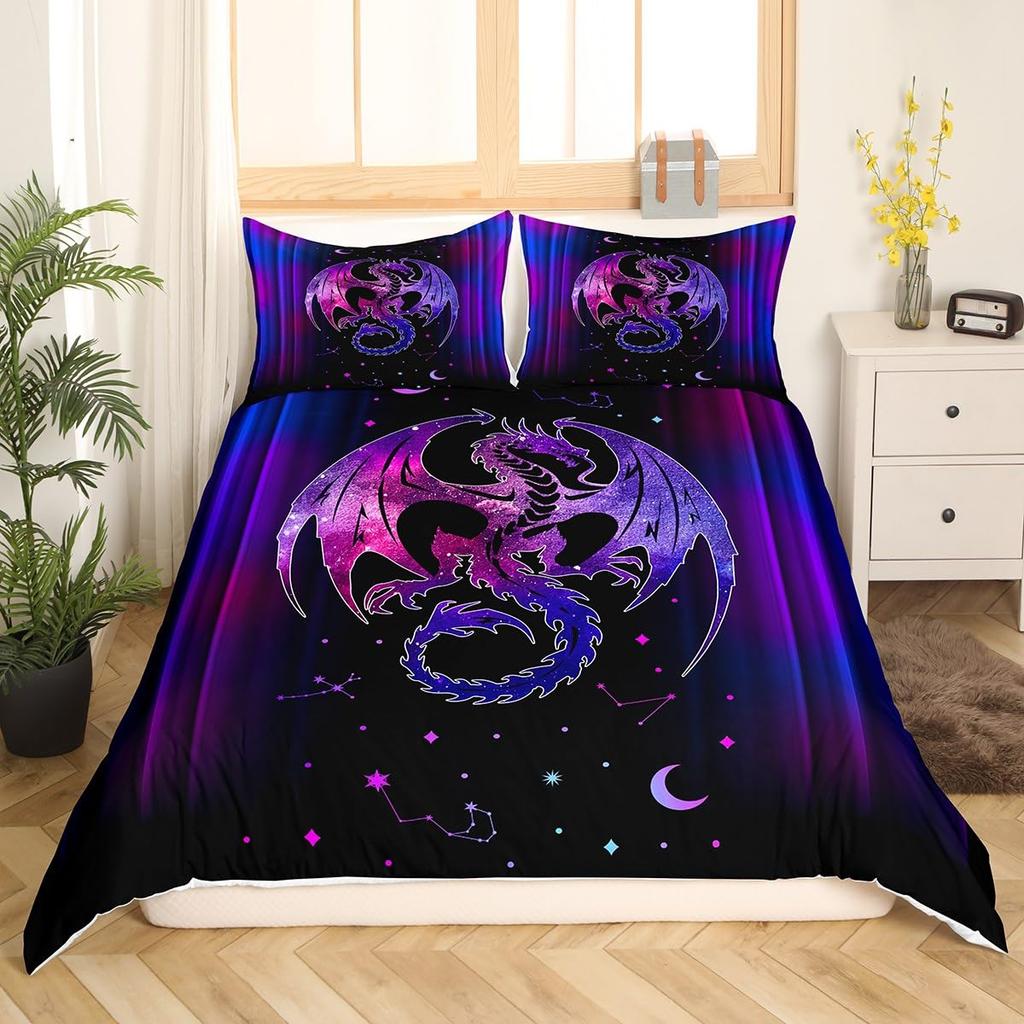 Galaxy Dragon Duvet Cover Sets For Kids Boys Girls Queen Lightweight Quilt Covers Starry Sky Jungle Animals Dragon Bedding Set