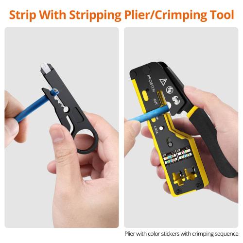 Proster RJ45 Crimping Tool, LAN Connector Crimping Pliers, Compatible with RJ45/RJ11/RJ12, CAT5/CAT6/CAT7, LAN Checker, CAT6 Connector & Protective Co