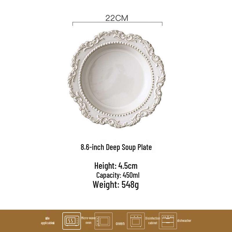 Ensemble de vaisselle en céramique style cour baroque: Vaisselle rétro européenne française avec assiettes à soupe, bols et assiettes plates