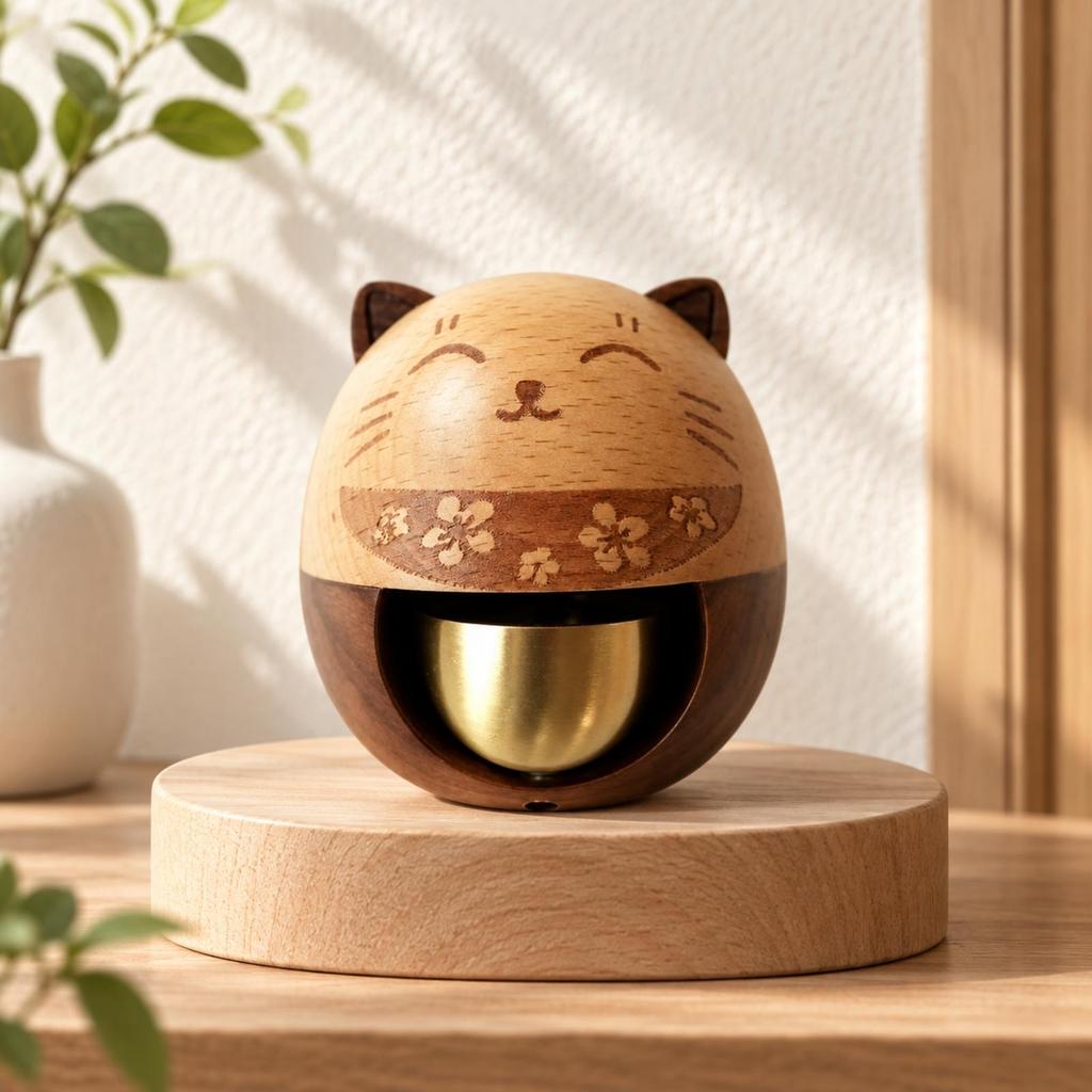 Door-Opening Reminder Solid Wood Wooden Door Bell with Brass Component