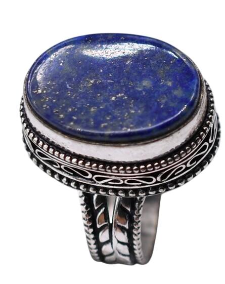 Lapis Lazuli Natural Gemstone Antique Silver Plated Ring US Size-7.25 R 744