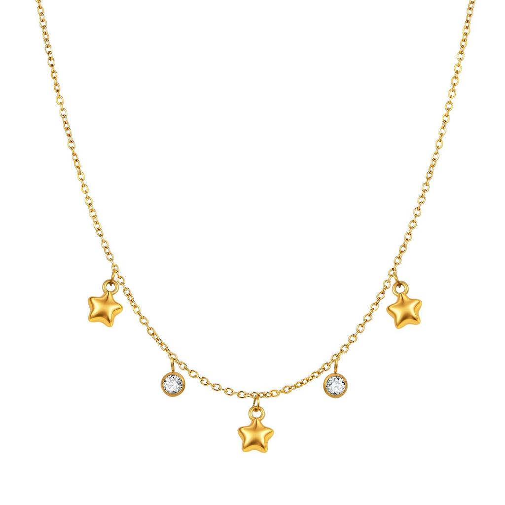 Heart Star Necklace for Women, Cubic Zirconia Stone Charms Necklace Adjustable, Stainless Steel Fashion Jewelry