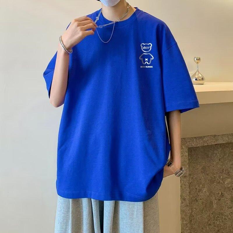 

Мужская модная футболка с круглым вырезом и короткими рукавами с принтом для лета, свободный повседневный топ 3XL темно-синий