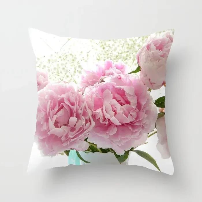 Pink Rose Flower Pattern Decorative Cushions Pillowcase Polyester Cushion Cover Throw Pillow Sofa Decoration Pillowcover 87