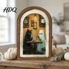 Solid Wood Ghost Ornament Arch Wooden Sign Cute Halloween Table Rustic Farmhouse Spooky Home Accents Shelf Decor Decorative Wall Art for Mantel