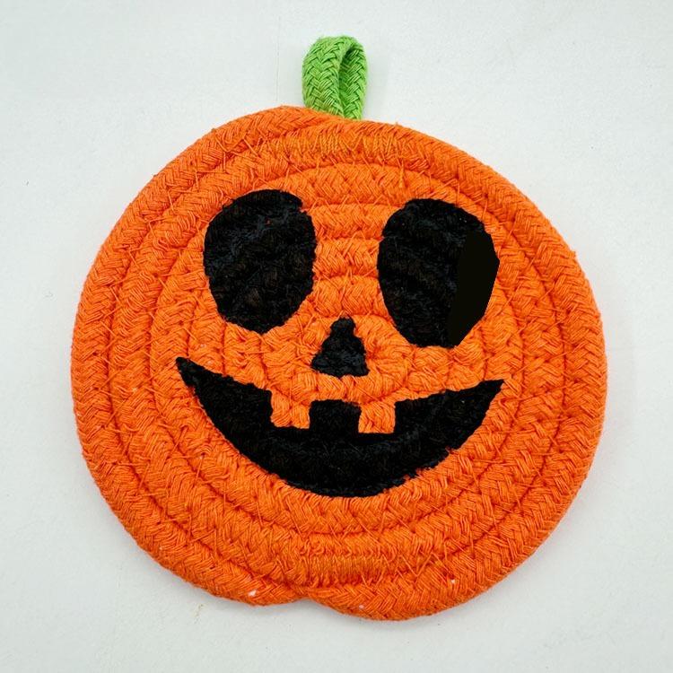 1Pcs Halloween Pumpkin Coaster Orange Pumpkins Absorbent Cup Coasters Woven Pumpkin Drink Cup Pad Mats Heat Resistant Drink