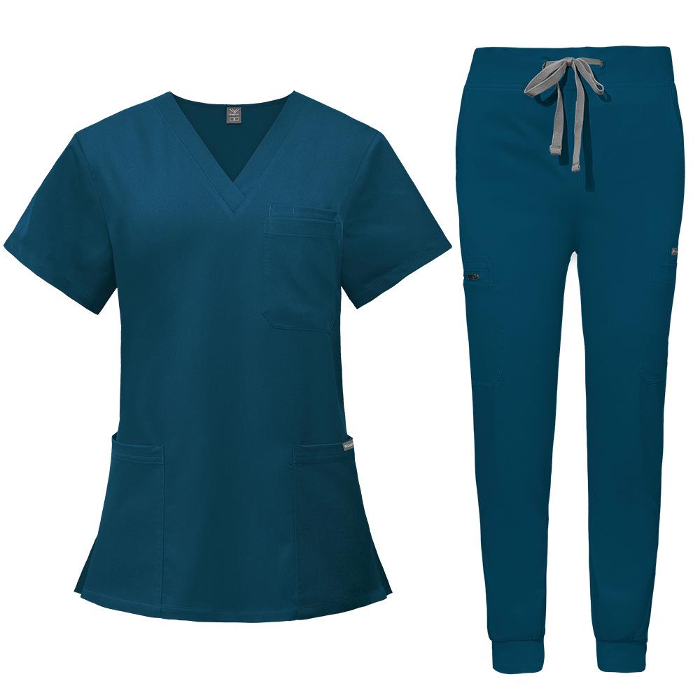 Double-Layer Multifunction Pocket Scrub Suit for Anesthesiologists - Short Sleeve, Long Pants Set