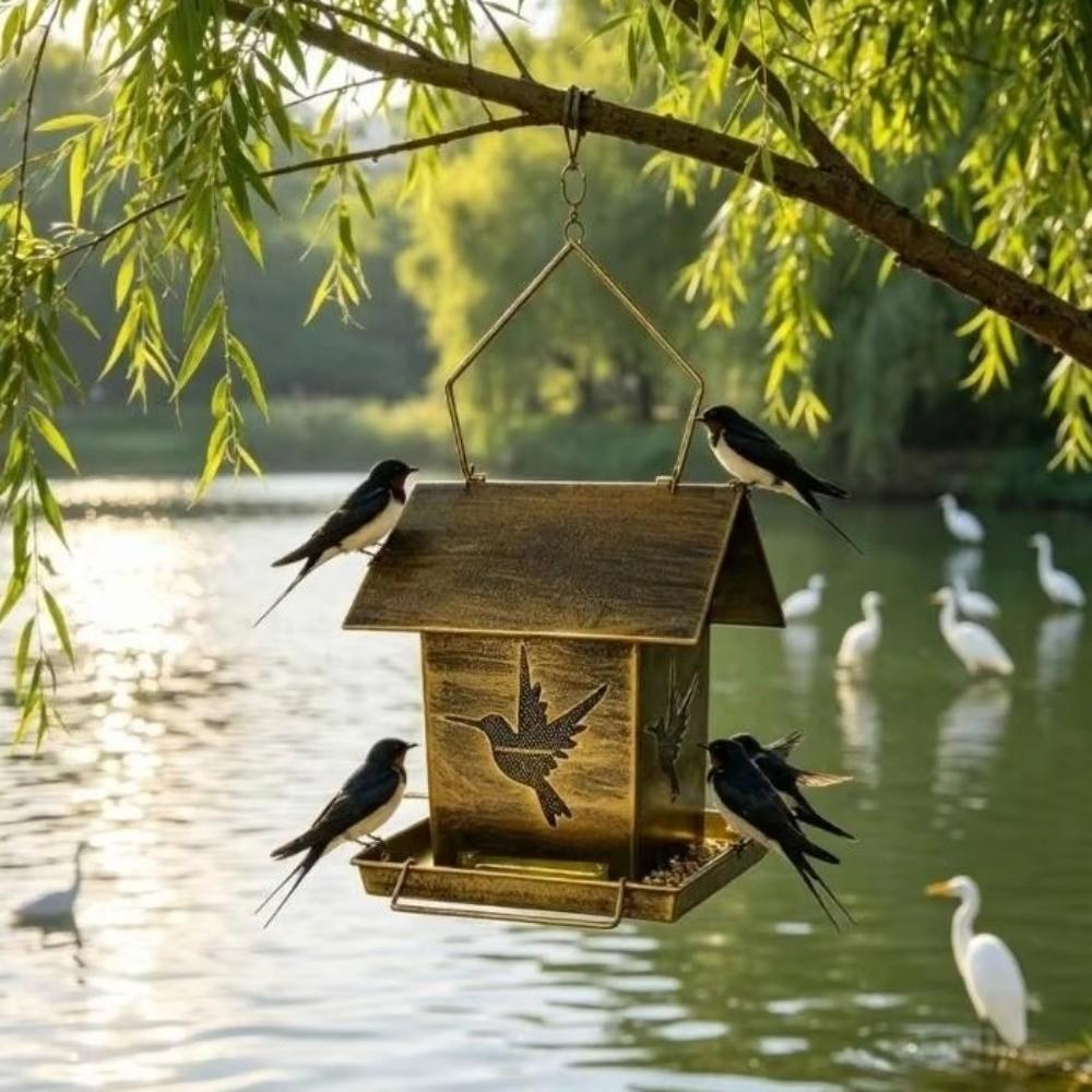 Large Capacity Hanging Metal Bird Feeder Windproof Wildlife Shelter Nature Lovers