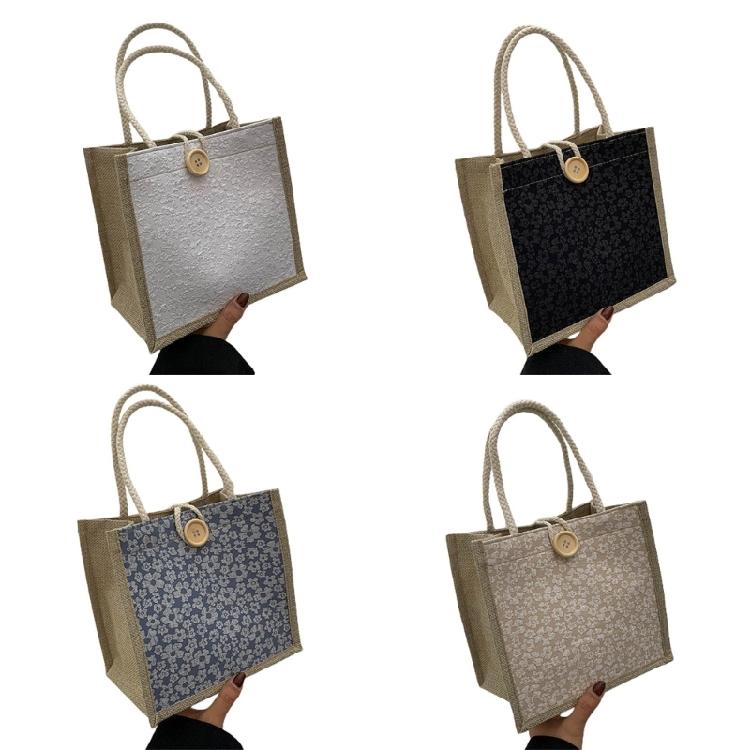 Casual Burlap Handbag Lightweight Shopping Bag Reusable Grocery Beach Bags