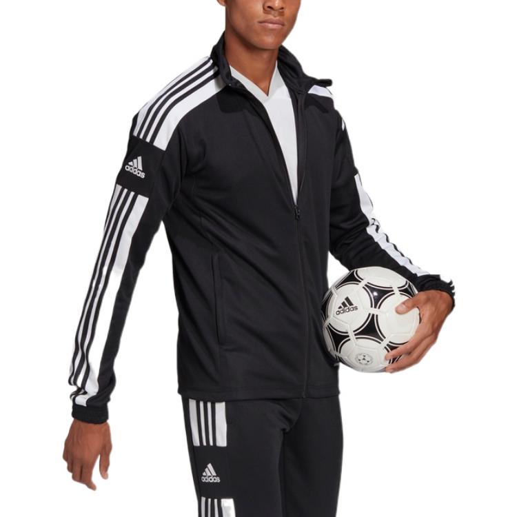 adidas FW22 Striped Print Logo Zip Collar Jacket Men Outerwear Black GK9546