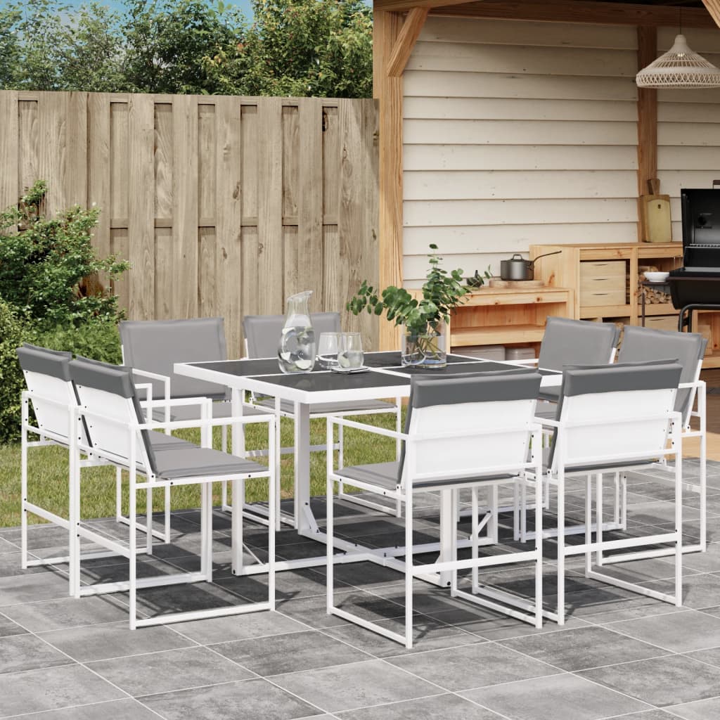 Vidaxl 9-Cz. Garden Furniture Set With Cushions, White, Textilene