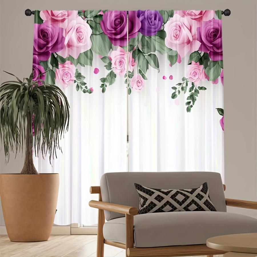 2PCS Digital Printed Curtains, Dream Fallen Rose Pattern, Artistic Pattern Window Drapes for Living Room Bedroom Decor